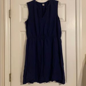 Navy Split-Neck Empire Waisted Dress